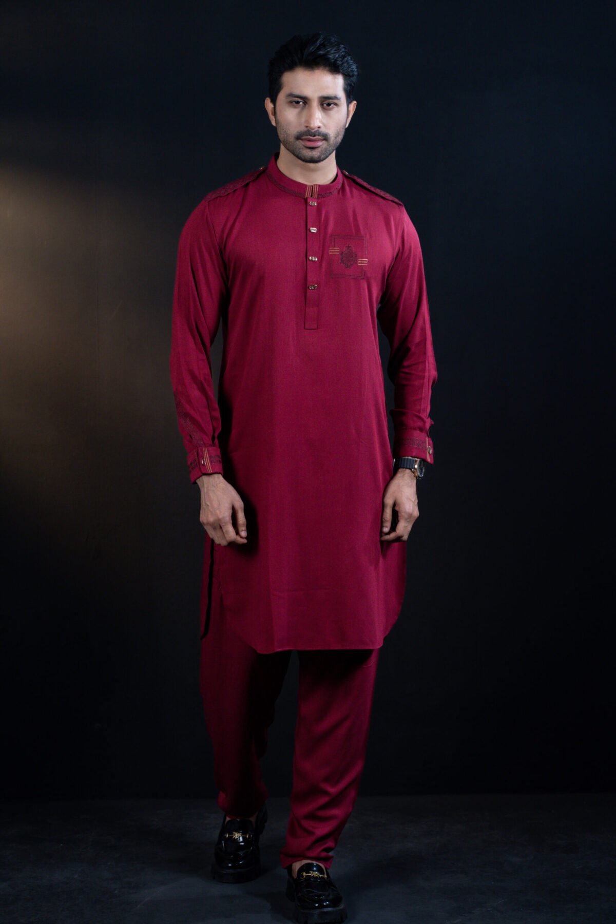 Unique Embroidery Kabli Set  (Kabli + Pajama) Combo in Maroon - Image 3