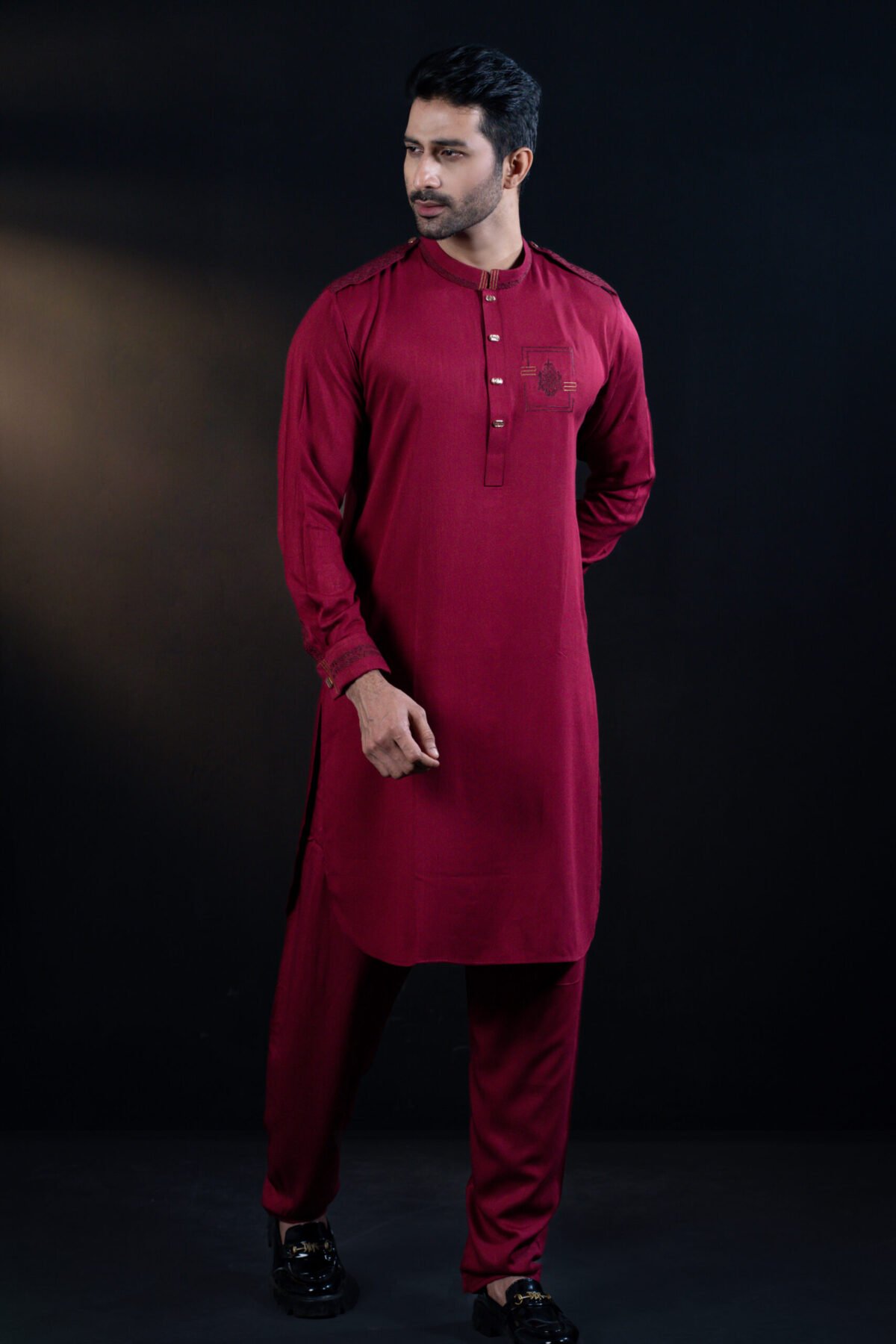 Unique Embroidery Kabli Set  (Kabli + Pajama) Combo in Maroon