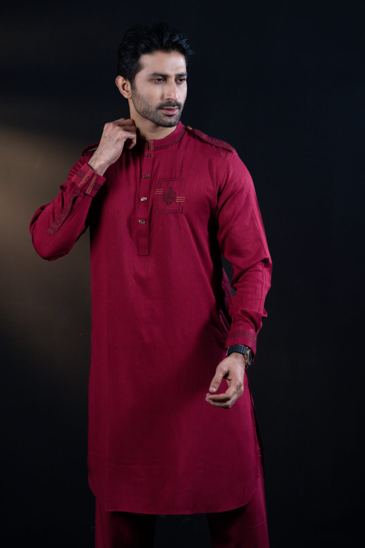 Unique Embroidery Kabli Set  (Kabli + Pajama) Combo in Maroon - Image 2