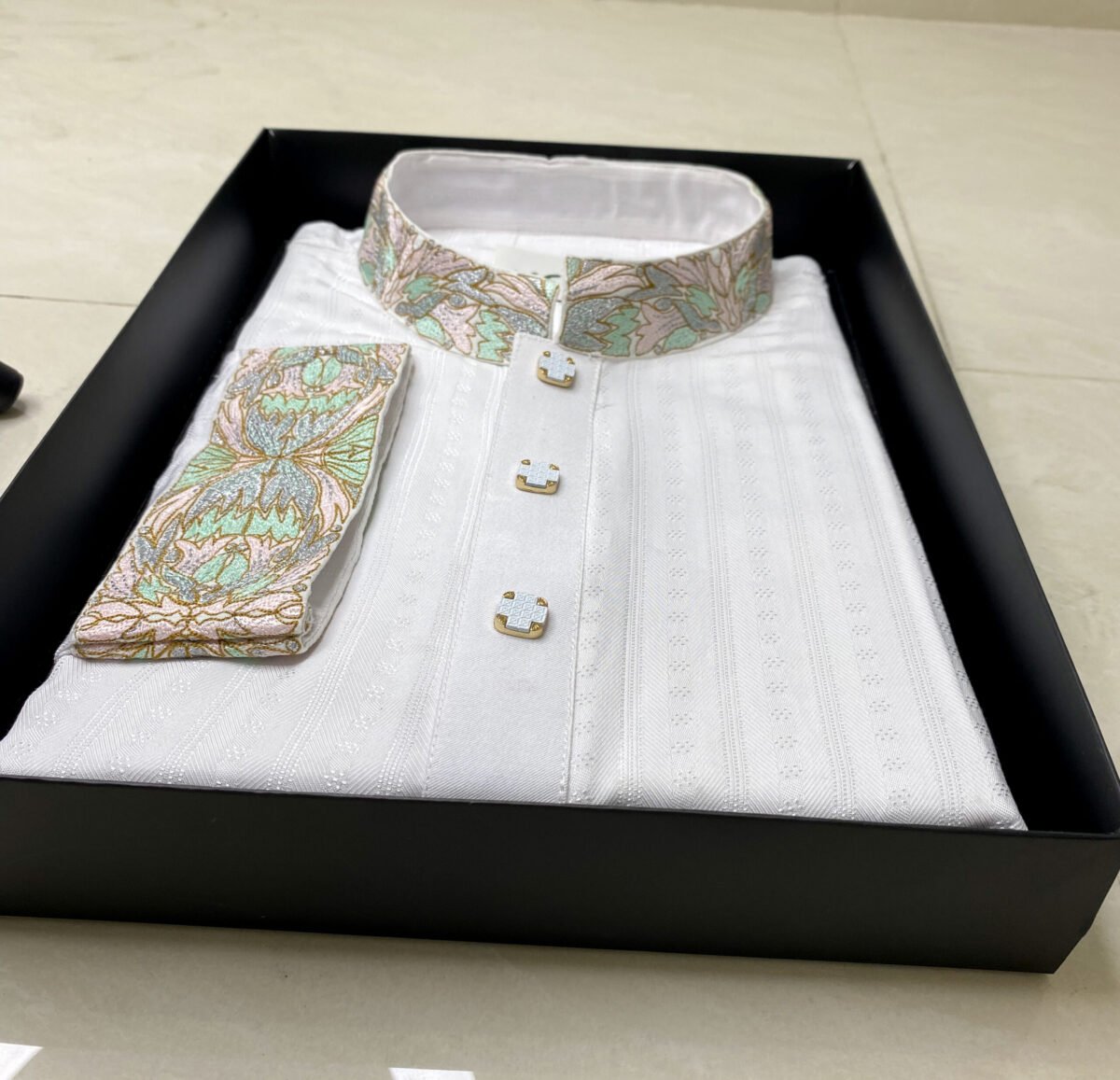 Premium Cotton & Viscose Karchupi Panjabi In White