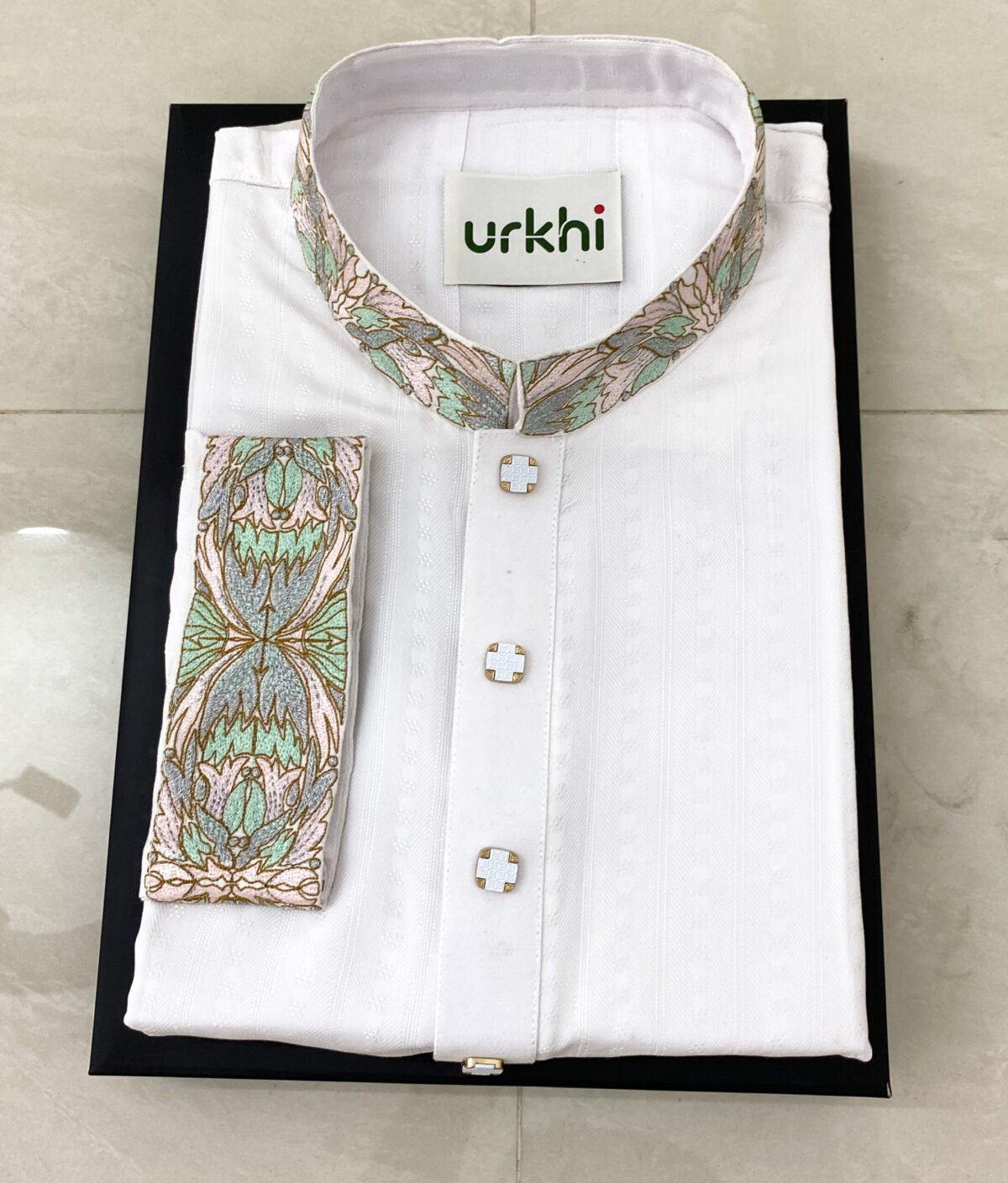 Premium Cotton & Viscose Karchupi Panjabi In White - Image 2