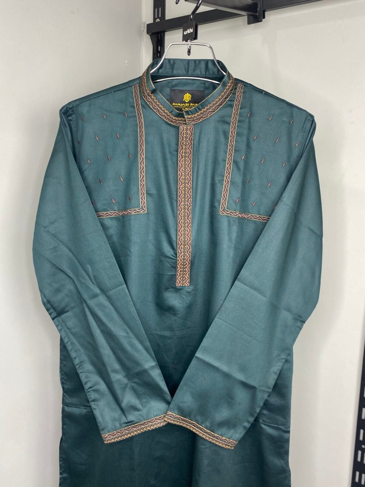 Premium Cotton Embroidery Panjabi Deep Green - Image 2